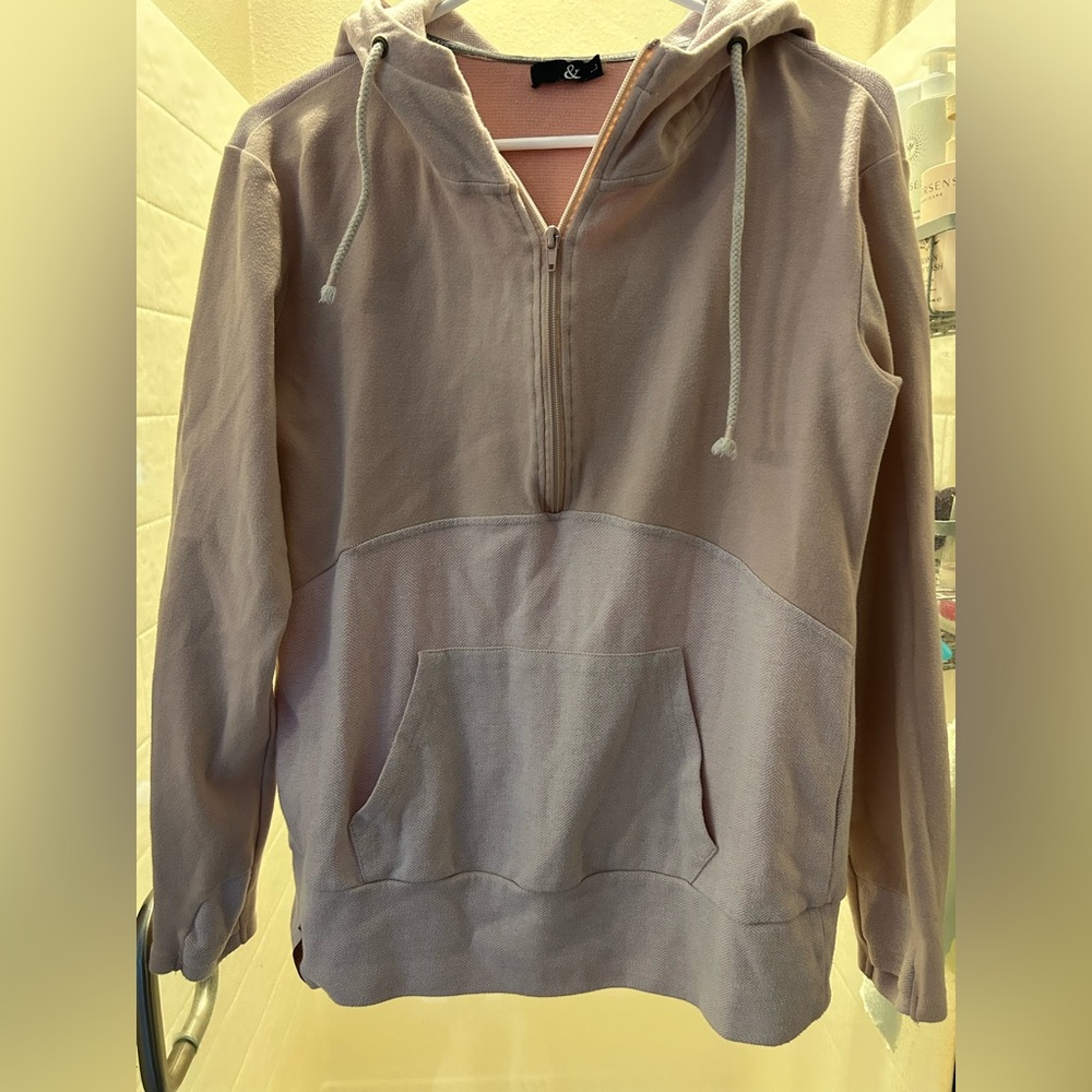 AMPERSAND AVE Two-Tone Hoodie - Pink and Cream